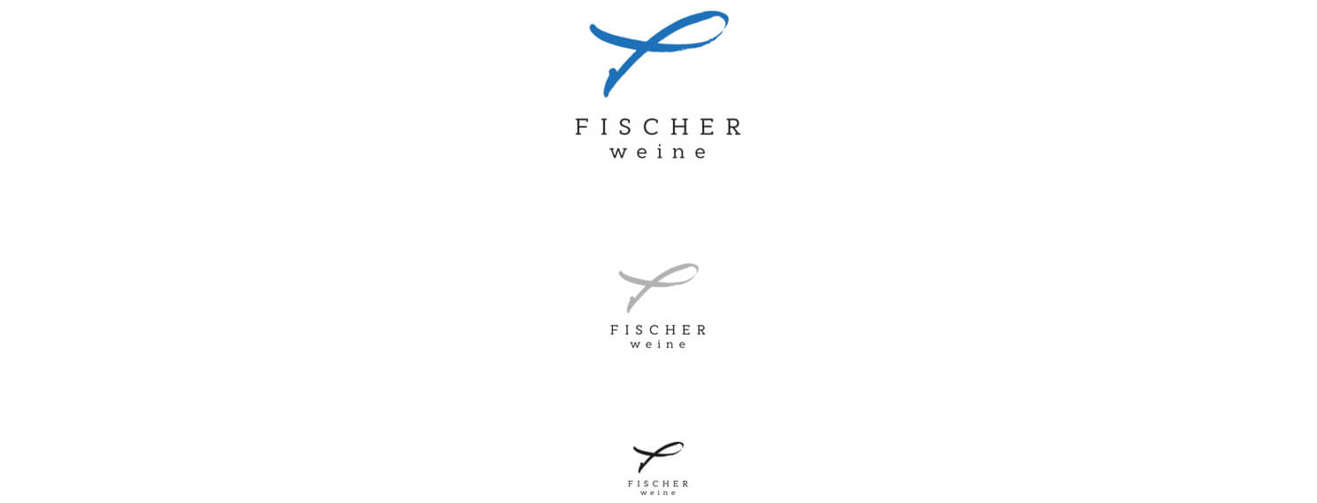 Fischer weine, St. Anna, Vulkanland, Corporate Design, Logo, Fisch, blau, Grafisches Konzept, Etiketten, Einladungen, Visitenkarten, Firmenauftritt, Werbung