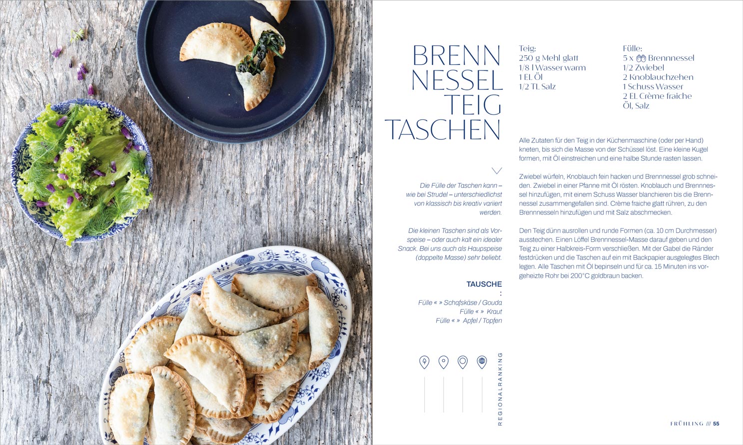 Kochbuch, Kräuter, Editorial design, Rezepte, Wildkräuter, Blaukraut, Carina Sammer, Brennnessel, Teigtaschen, Kräuterküche, Kräuterrezepte, Wildkräuterküche, Wildkräuter Rezepte, vegetarisch