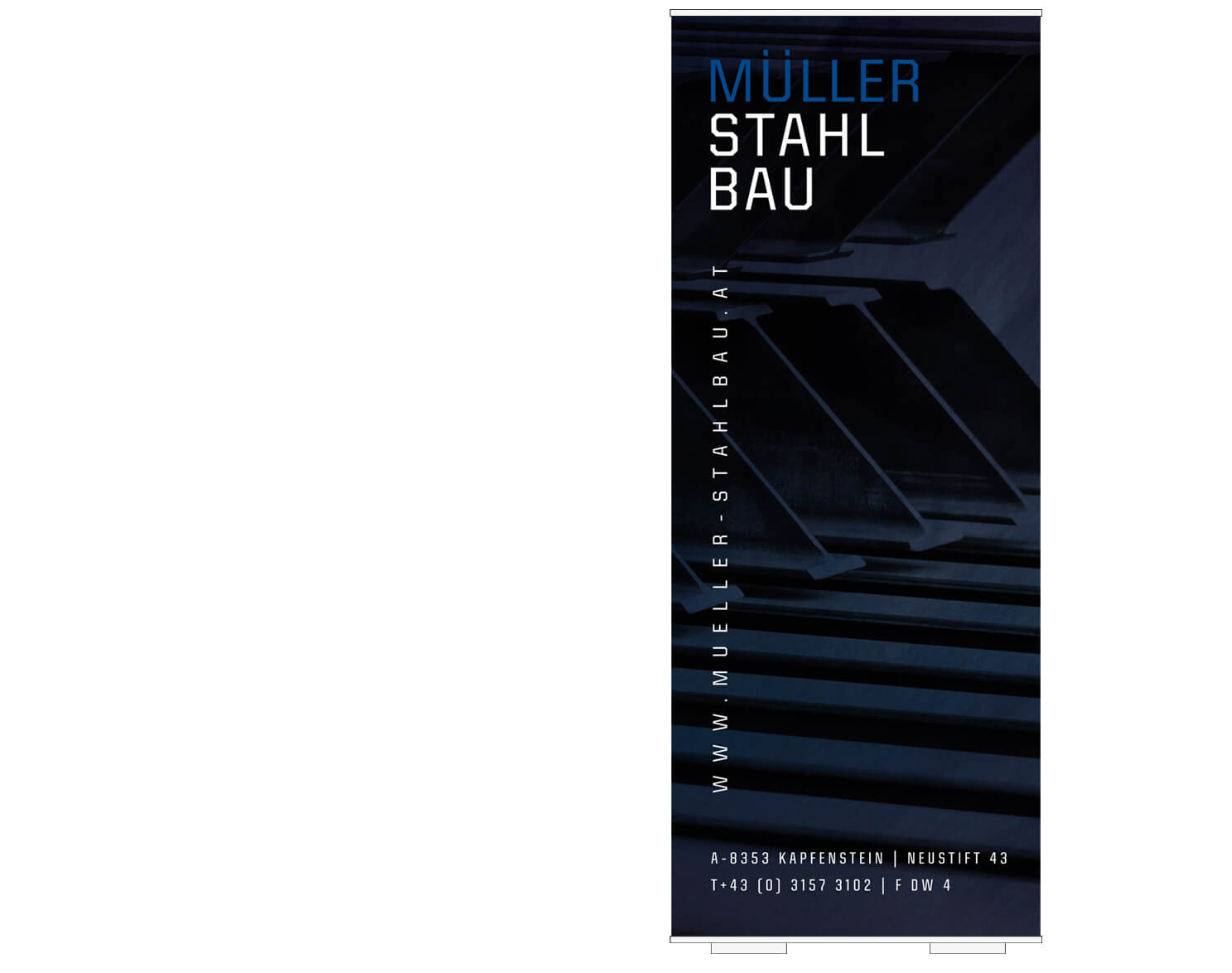 corporate Design, Mueller Stahlbau, Logo, Drucksorten, Website, Konzept, Grafik, Notizbuch, Kuverts, Print, Kulli, Firmenauftritt, 