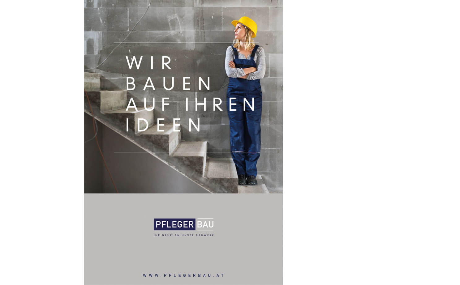 Erscheinungsbild, Inserat, Corporate Design, Baustelle, Bauunternehmen, Redesign, Slogan, grau und blau, bauen auf Ideen