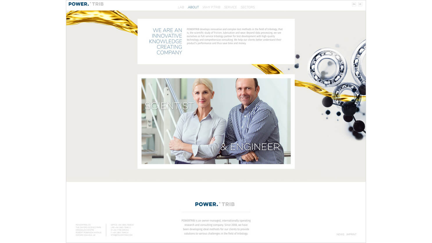 powertrib, Corporate Design, Forschung, Labor, Logo, Tribologie, exploring, Marketing, Website, Slogan, Imagedesign