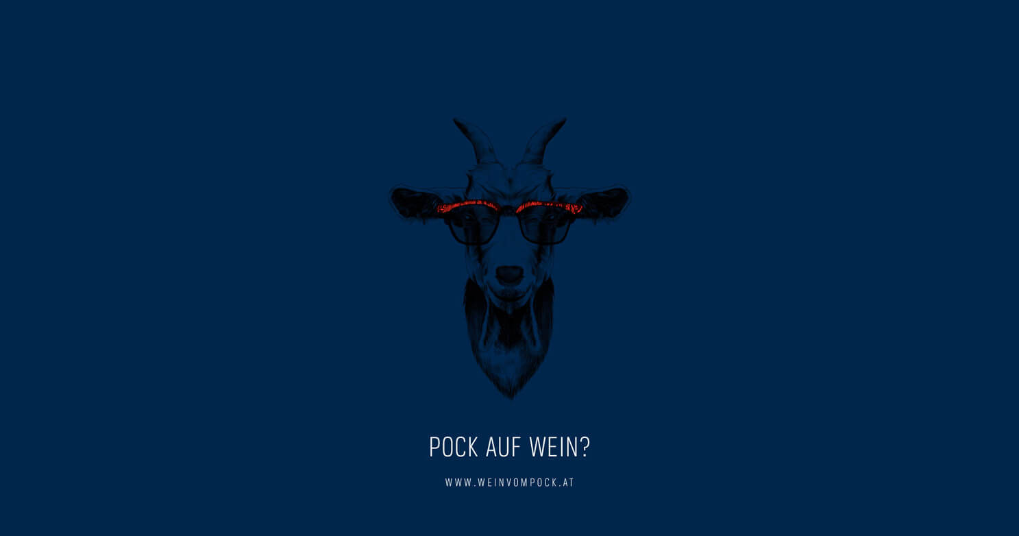 wein vom Pock, Corporate Design, Ziegenbock, Illustration, Redesign, rot und blau, Tischaufsteller, Visitenkarte